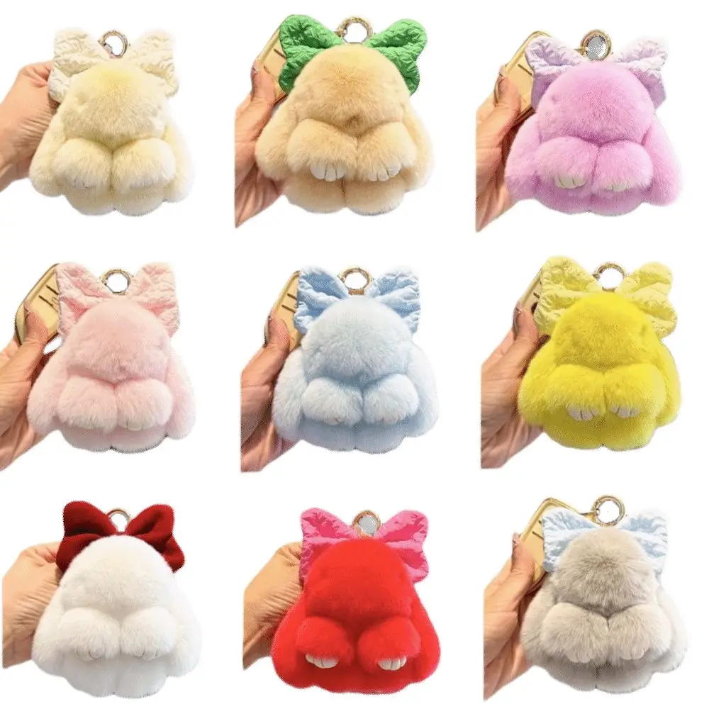 Weicher, flauschiger Kunstfell-Kaninchenfell-Schlüsselanhänger, hängende Ornamente, Pompon-Plüsch-Kaninchen-Schlüsselanhänger, Plüschpuppen, Kawaii-Häschen-Anhänger für Damen – Detail 2