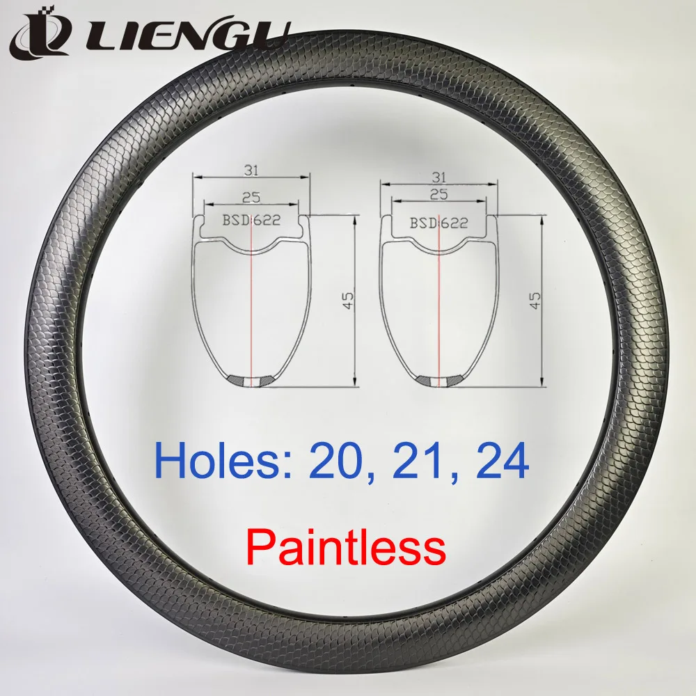 

Cloud UD Appearance Paintless 20 21 24 Holes 700C Road Bike Carbon Rim 45mm Depth 31mm Width Disc Brake Tubeless
