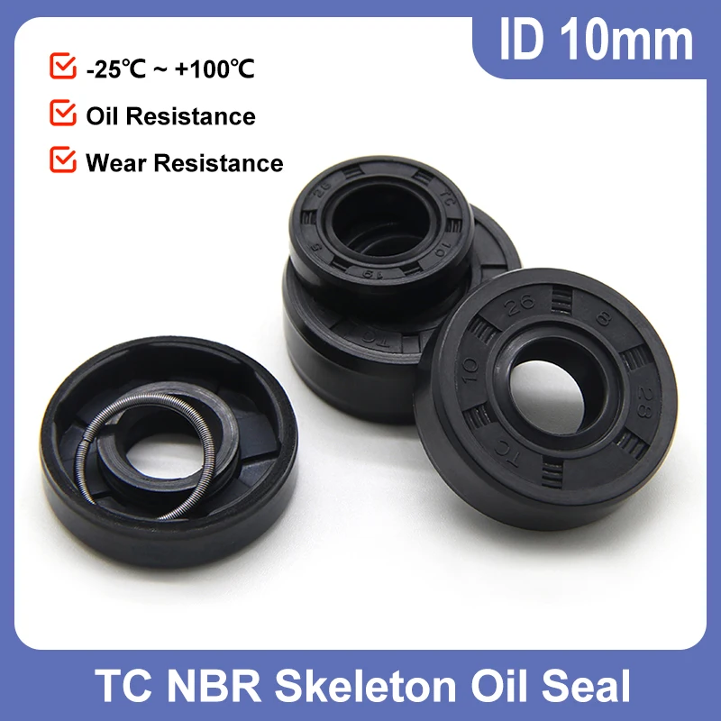

ID 10mm TC NBR Skeleton Oil Seal OD 16mm ~ 30mm THK 5/6/7/8/10mm Nitrile Rubber Double Lip Oil Resistant Rotating Shaft Gaskets