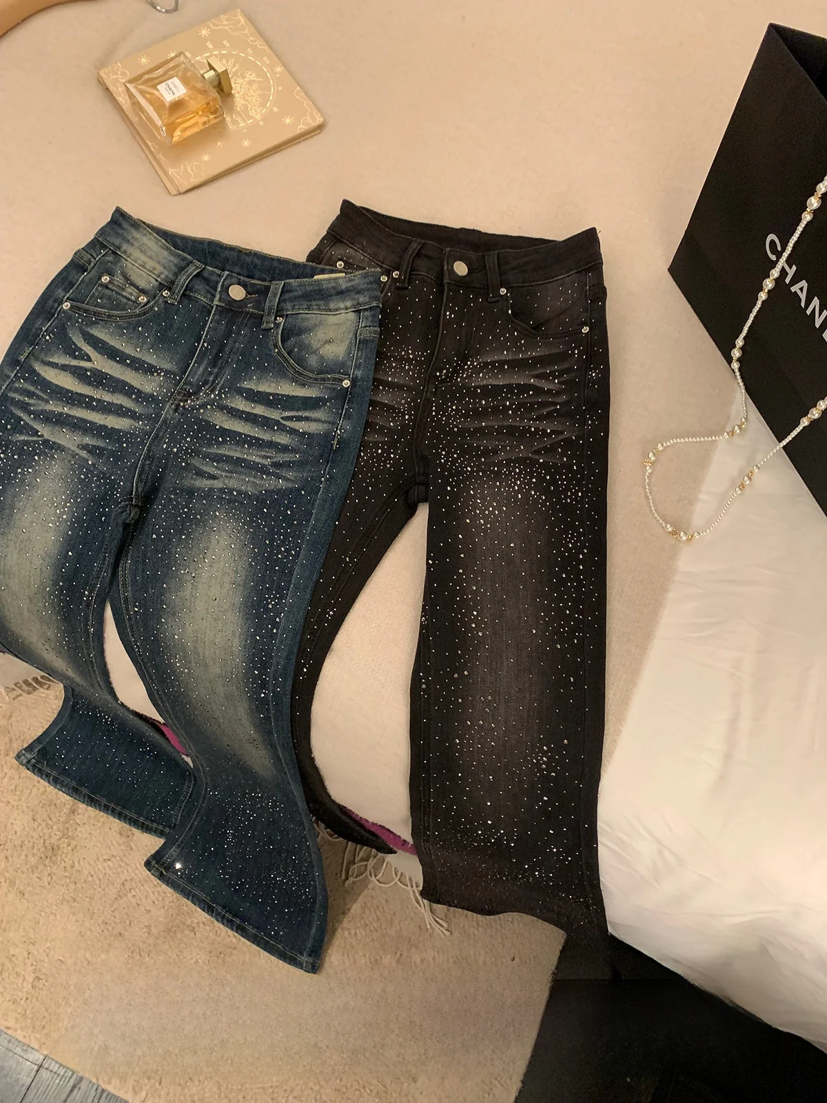 

Джинсы Yoyozhang Zhang Yuyu Bla Bell Bot женские зимние универсальные с высокой талией, облегающие, длинные, в стиле ретро, с декоративными элементами