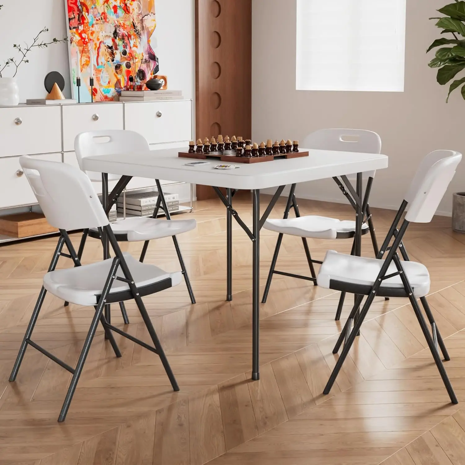 

Портативный складной комплект стола и стульев, 5 предметов, белый, для пикников и встреч в помещении/на улице