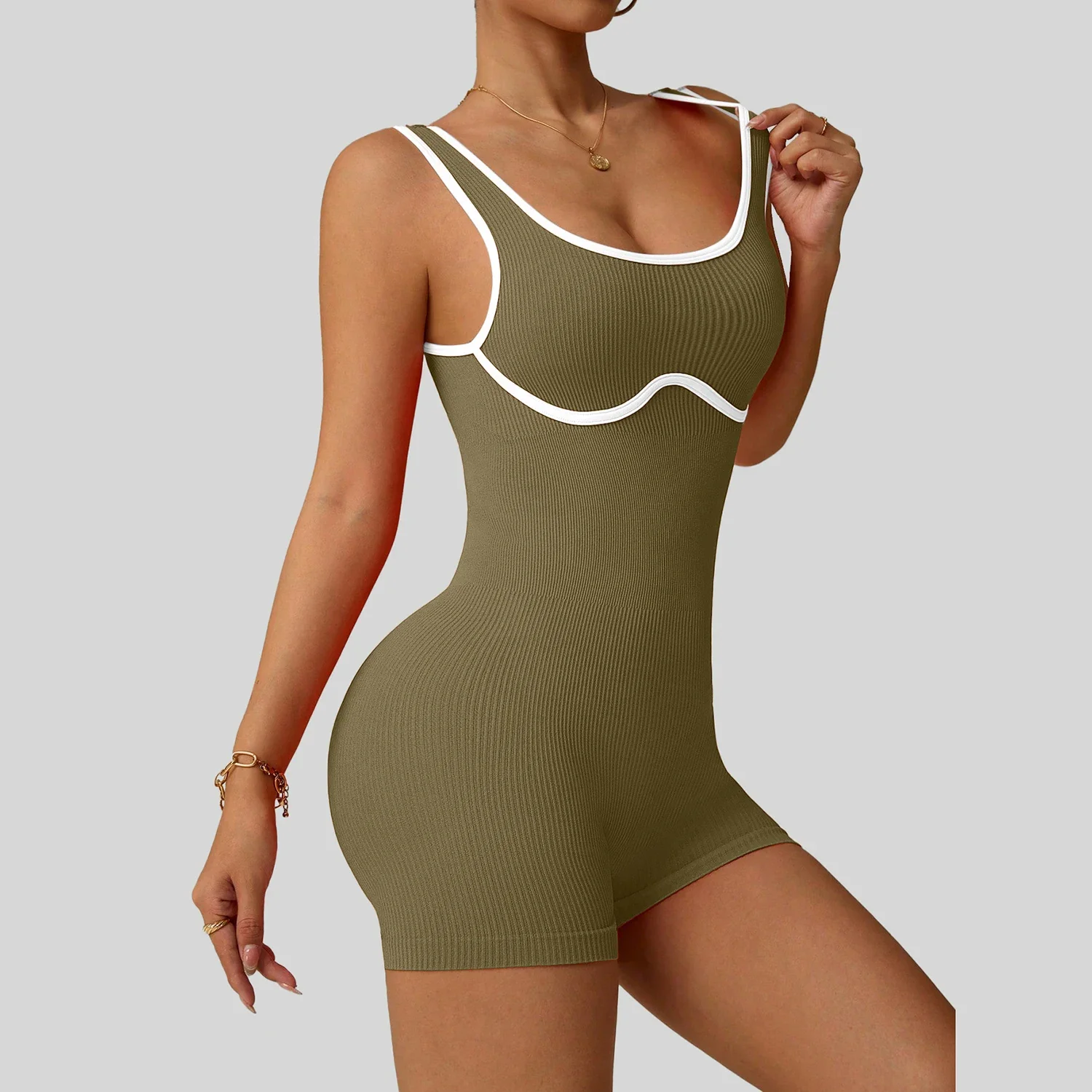 レディース耐衝撃カラーブロックヨガボディスーツシームレス彫刻ハイインパクトワークアウトタイトジムフィットネスアクティブウェア通気性ヨガ