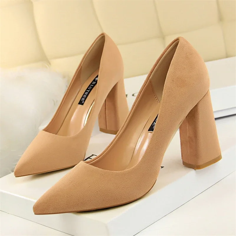 BIGTREE Autumn Fashion Thick Heel Women Pumps Elegant High Heels Office Dance Pointy Toe Wedding Women\'s Single Shoes