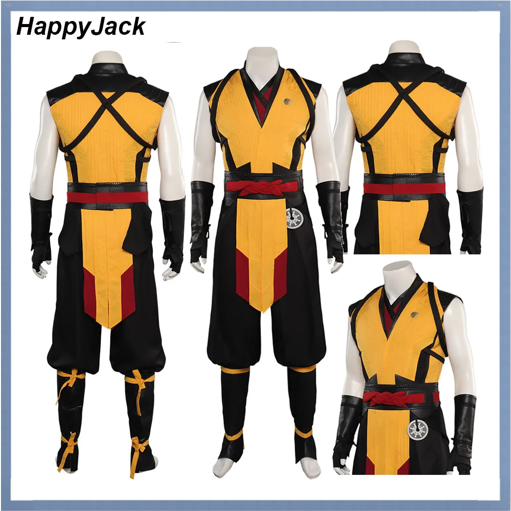 Adult Men Fantasy Anime Game Mortal Cos Kombat Halloween Costume Scorpion Cosplay Disguise Male Carnival Party Clothes