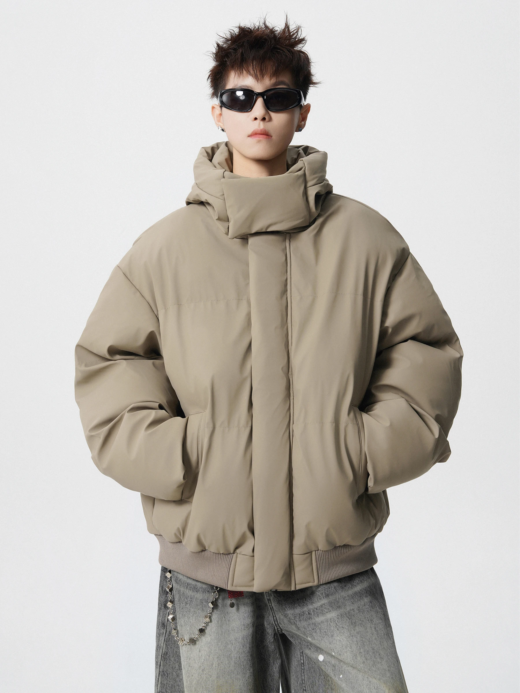 

Winter Thiened Warm ort Cotton Jaet PU Leather Hooded Stand Collar Men's Winter Clothes Bread Sle Outerwear New Model