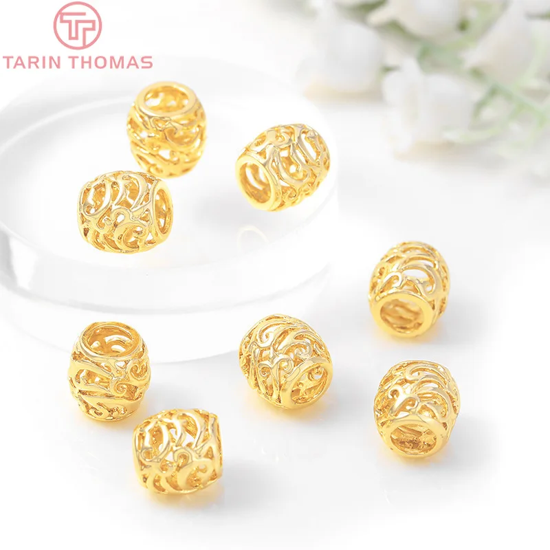 (3058)10PCS 9x9MM 24K Gold Color Plated Brass Barrel Shape Large Hole Beads High Quality Diy Jewelry Accessories