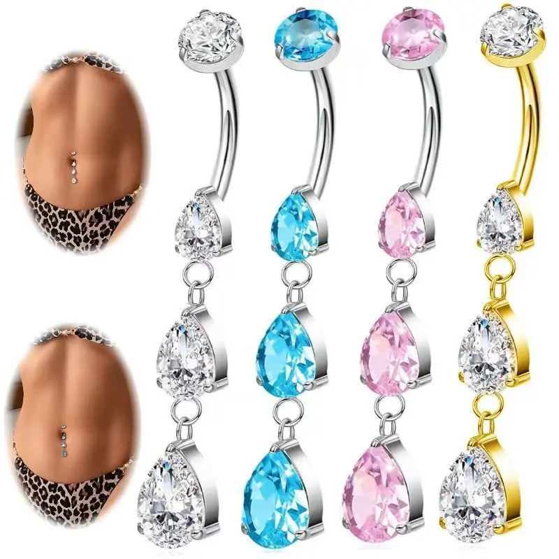 

1pc Belly Button Ring Dangle Stainless Steel Belly Rings 14G Belly Piercing Cute Cubic Zirconias Navel Ring Piercing Jewelry