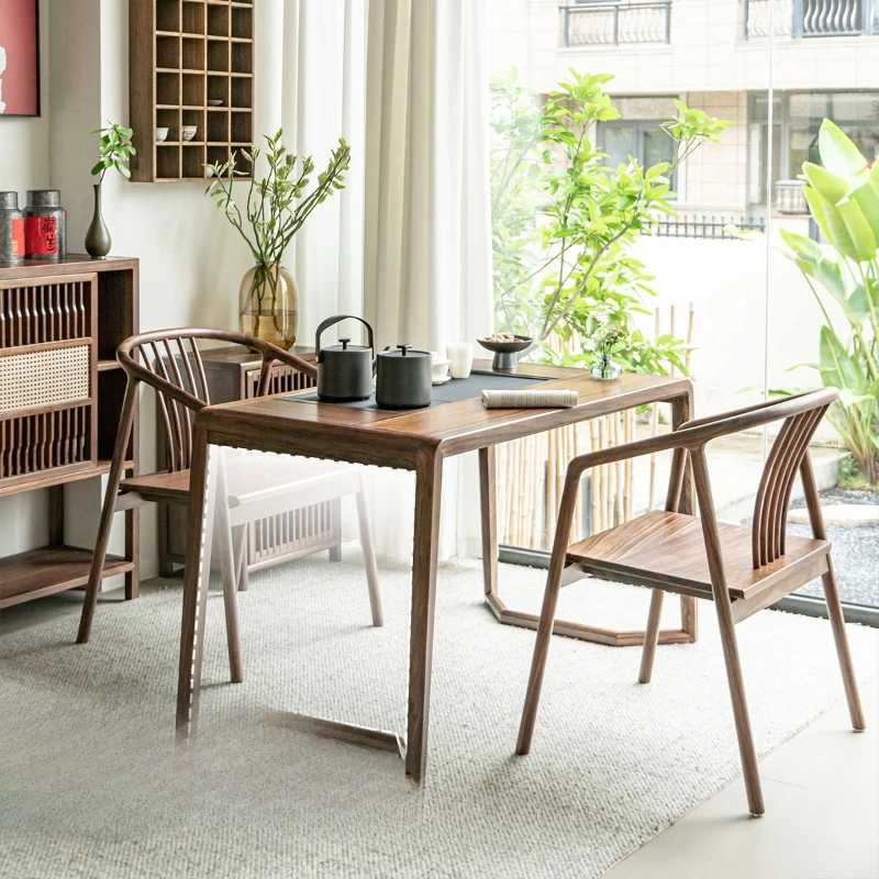 

North American black walnut new Chinese tea table and chair combination Italian modern small balcony solid wood tea table