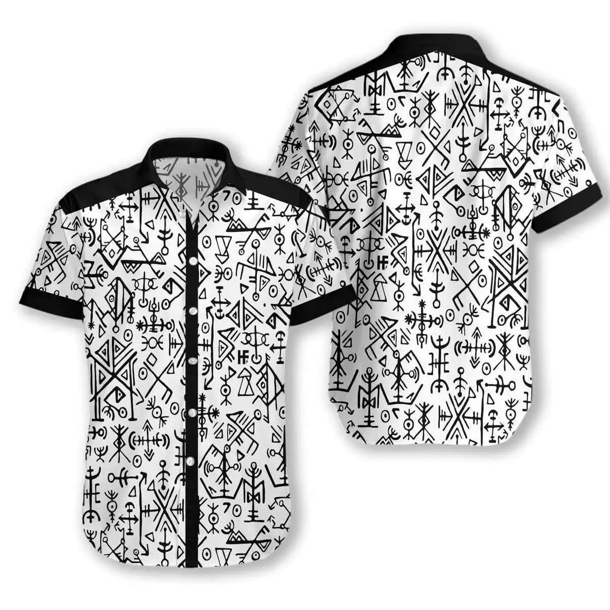 

New Hawaiian Men's Shirts Archaic Symbols Printed Patchwork Clothing Cool Casual Hawaii Style Summer Button Up Tops