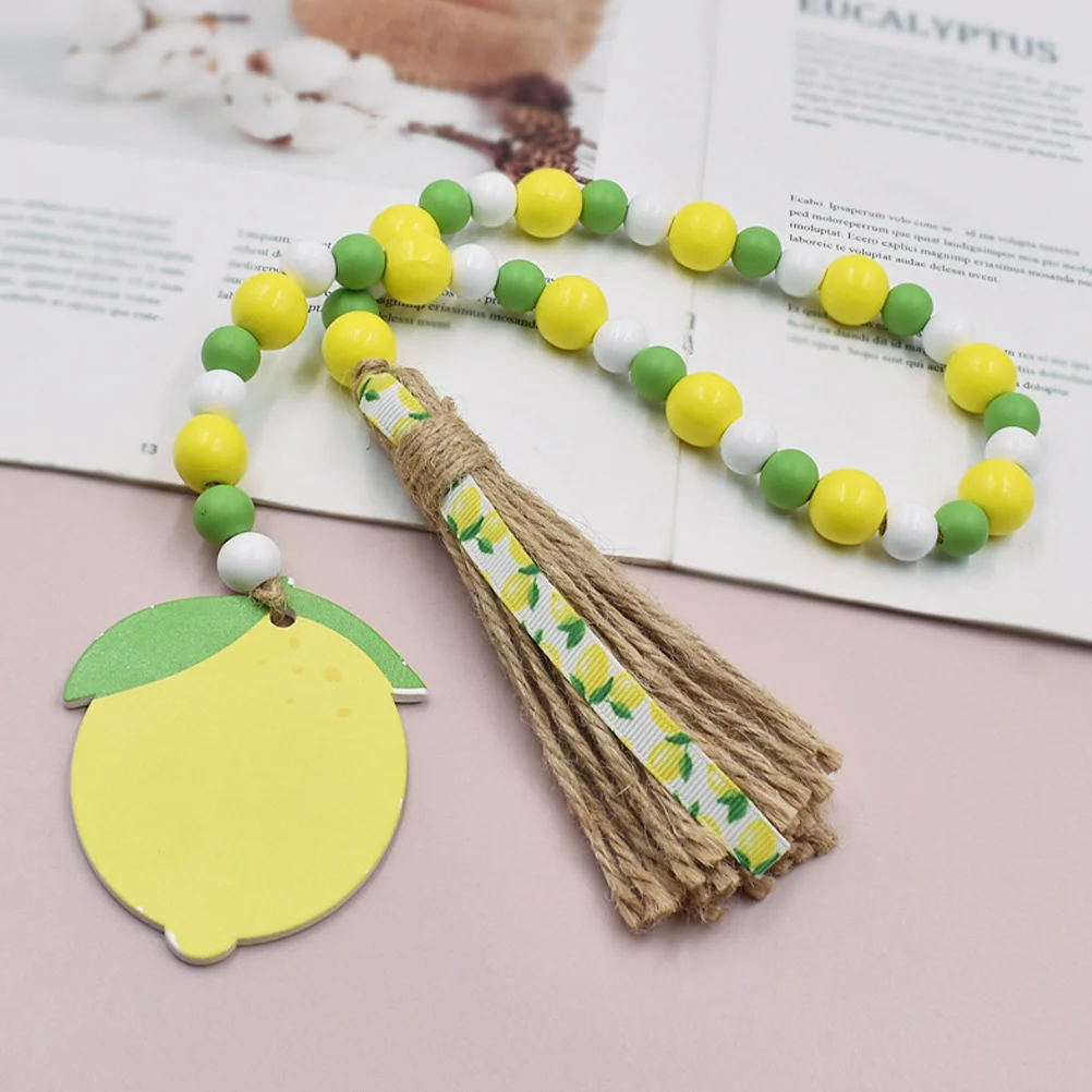 

Wooden Beaded Garland Rustic Farmhouse Beads String Lemon Tassel Hanging Ornament Party Wall Hanging Decoration