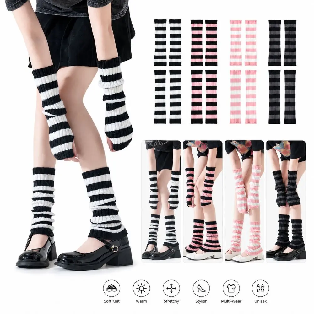 Set Sarung Tangan Rajut Y2k, Kaus Kaki Panjang di Atas Lutut, Penghangat Lengan Bergaris, Sarung Tangan Tanpa Jari