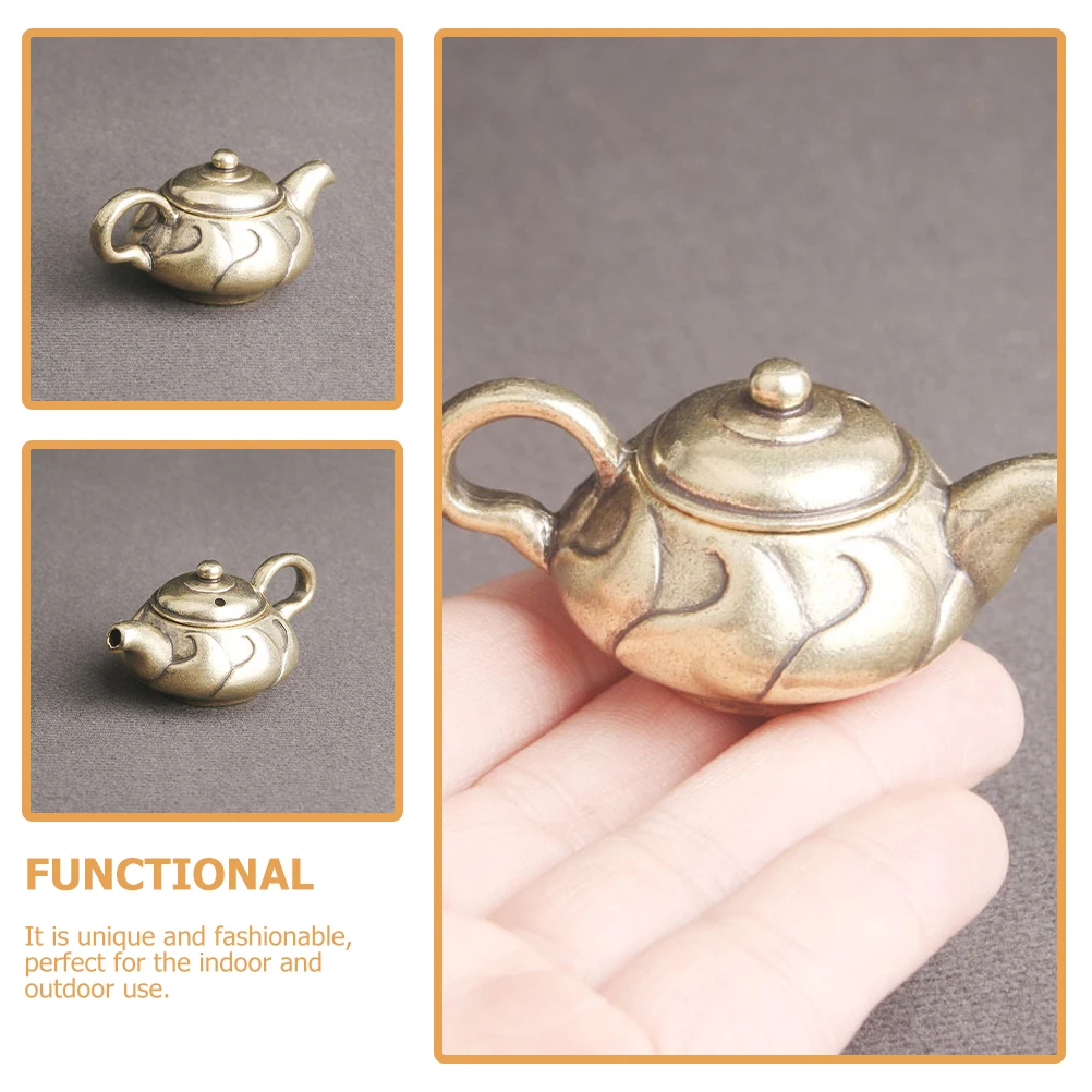 

Mini Teapot Decor Brass Gold Living Room Table Home Bedroom Small Desktop Ornament Figurine Statues Kitchen Model Handle