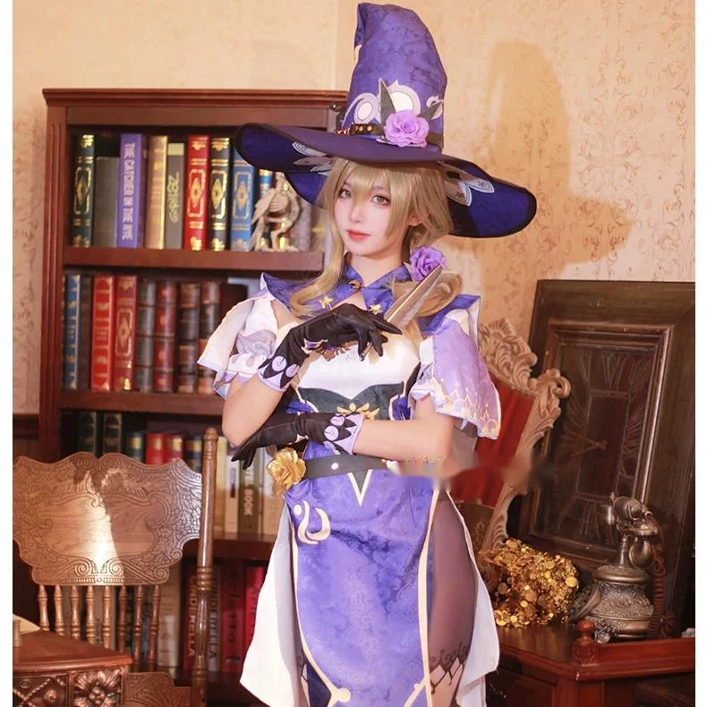 Lisa Minci Cosplay Game Genshinimpact Lisa Minci Cosplay Costume Dress Wig Shoes Full Set Role Play Carnival Party Clothes