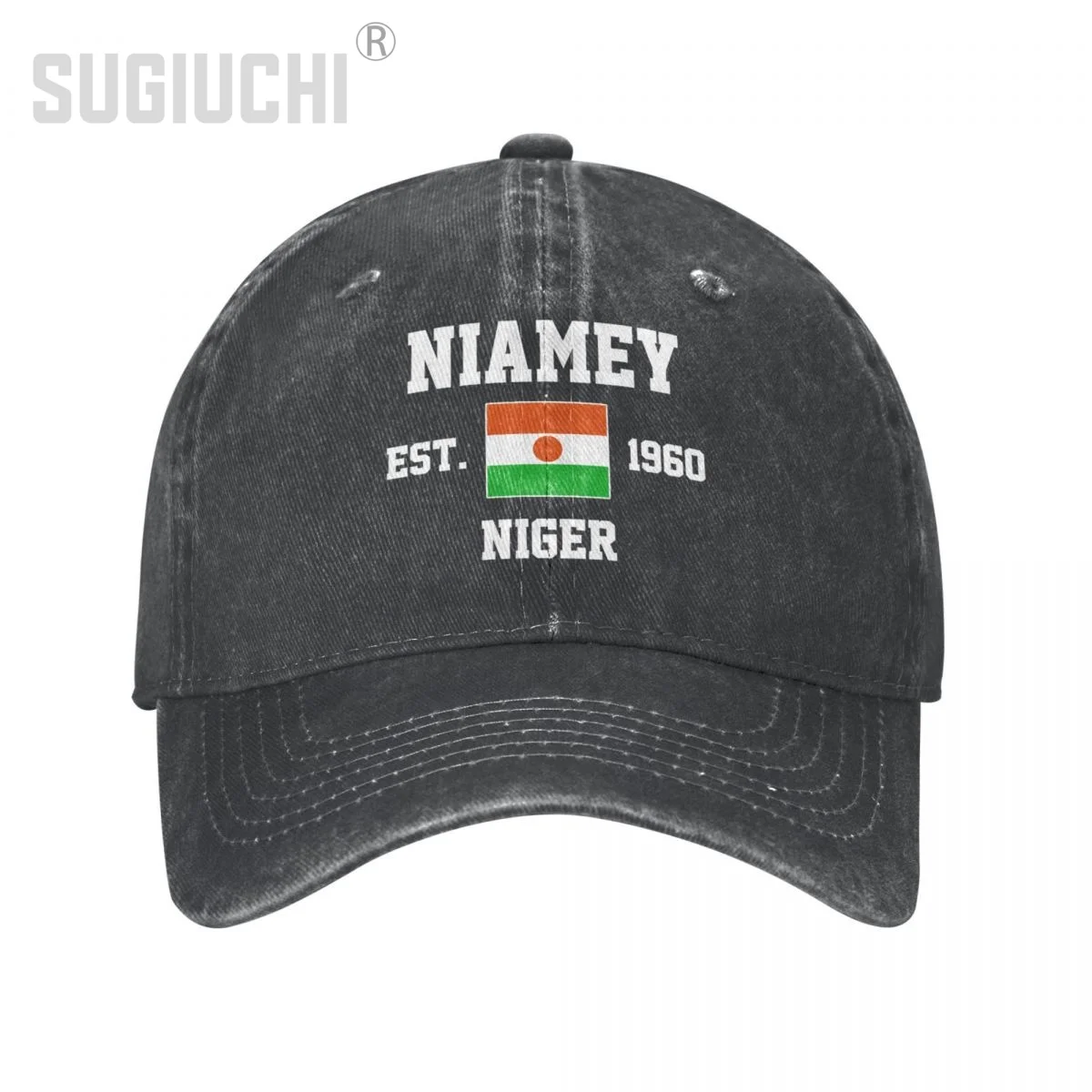 Flag of Niger EST.1960 Niamey Unisex Adult Charcoal Washed Denim Baseball Cap Men Vintage Cotton Dad Patriotic Trucker Hat