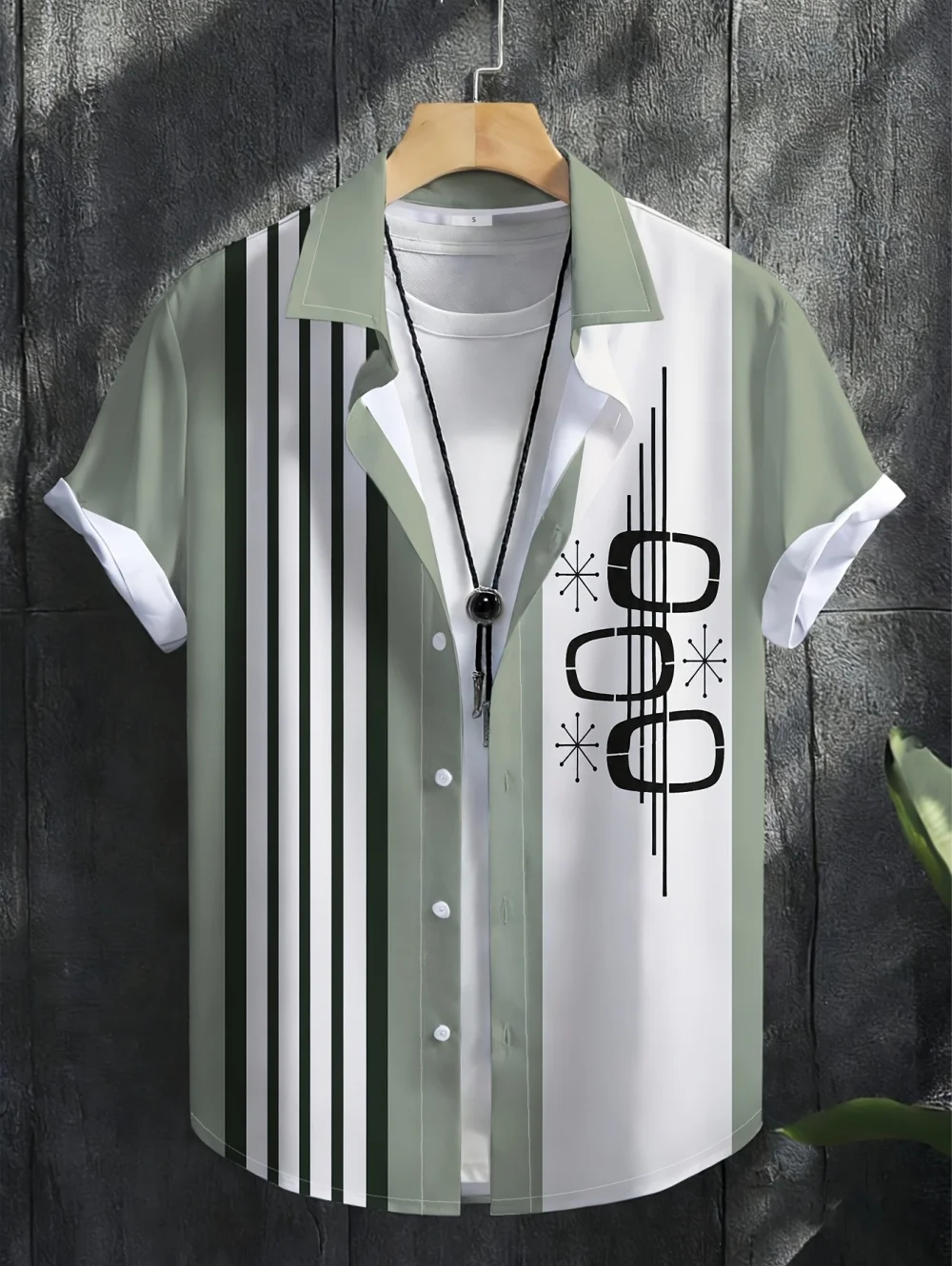 Men's Shirt Ethnic Geometric Vertical Stripe Print Short Sleeve Turn Down Collar Loose Summer Daily Casual Tops Mens Clothing