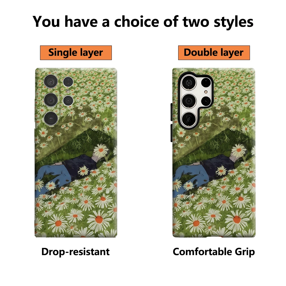 حافظة هاتف حالمة ديزي فيلد لهاتف سامسونج جالاكسي S25 Ultra S24 S23 Ultra Plus غطاء خلفي لامع بطبقة مزدوجة