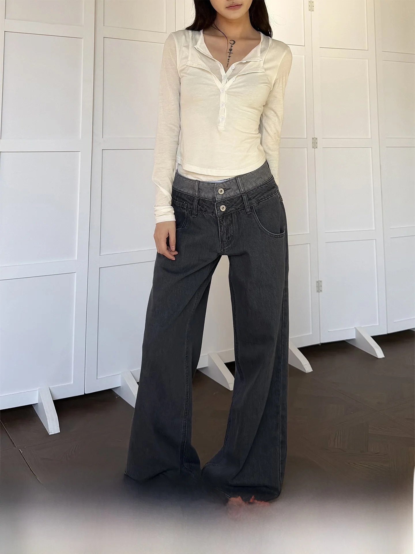 

Don Cry Color Block Straight Leg Jeans Loose Wide Leg Pants Men Women Vintage Washed Design Casual Comfortable Jeans