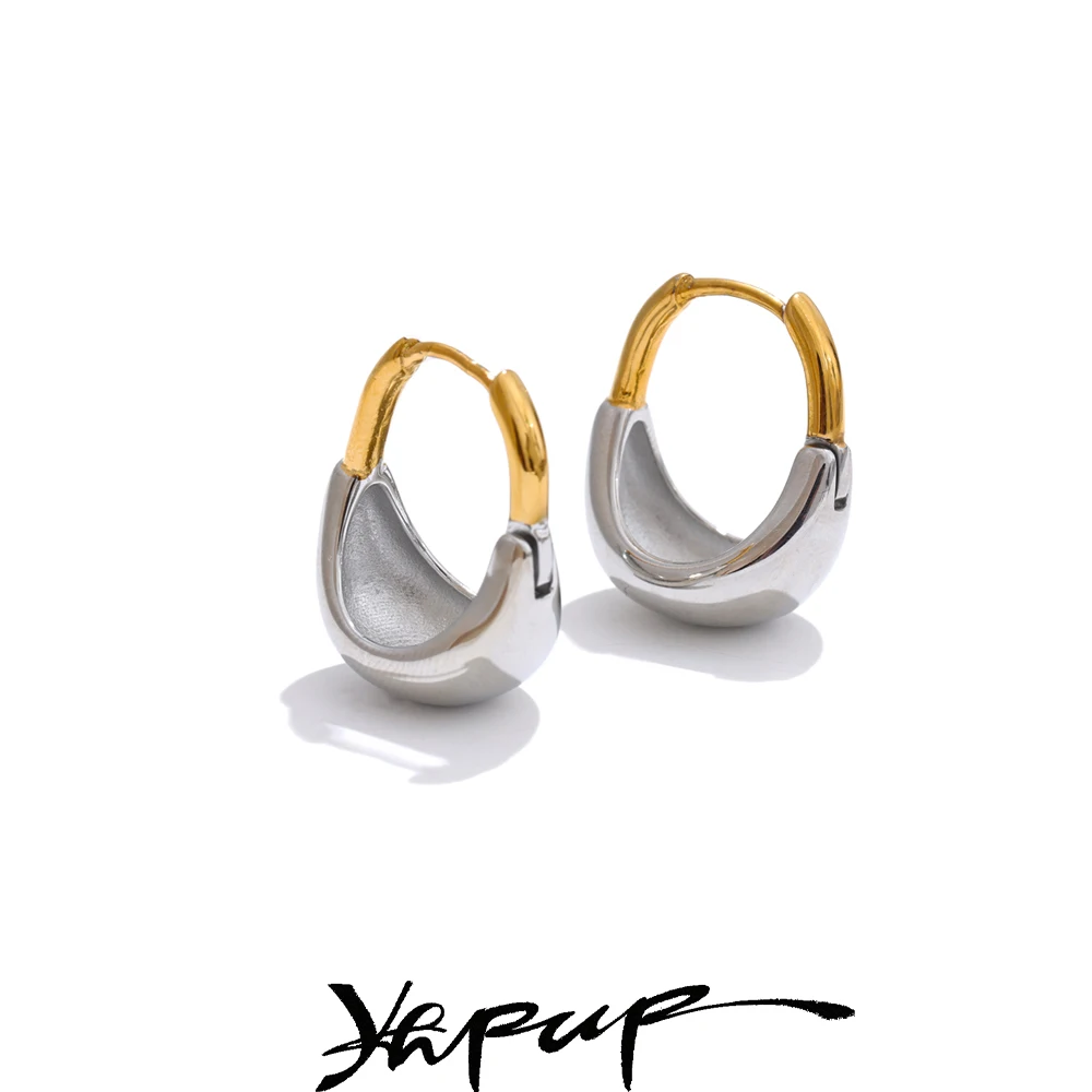 Yhpup Statement Stainless Steel Metal Geometric Unusual Hoop Earrings Waterproof Daily Charm Jewelry Accessories