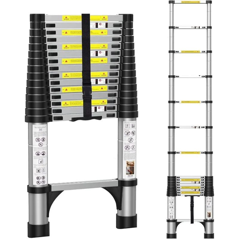 

Telescoping Ladder,Portable Aluminum Collapsible Ladder w/2 Triangle Stabilizers, Lightweight RV Compact Ladder, Telescopic