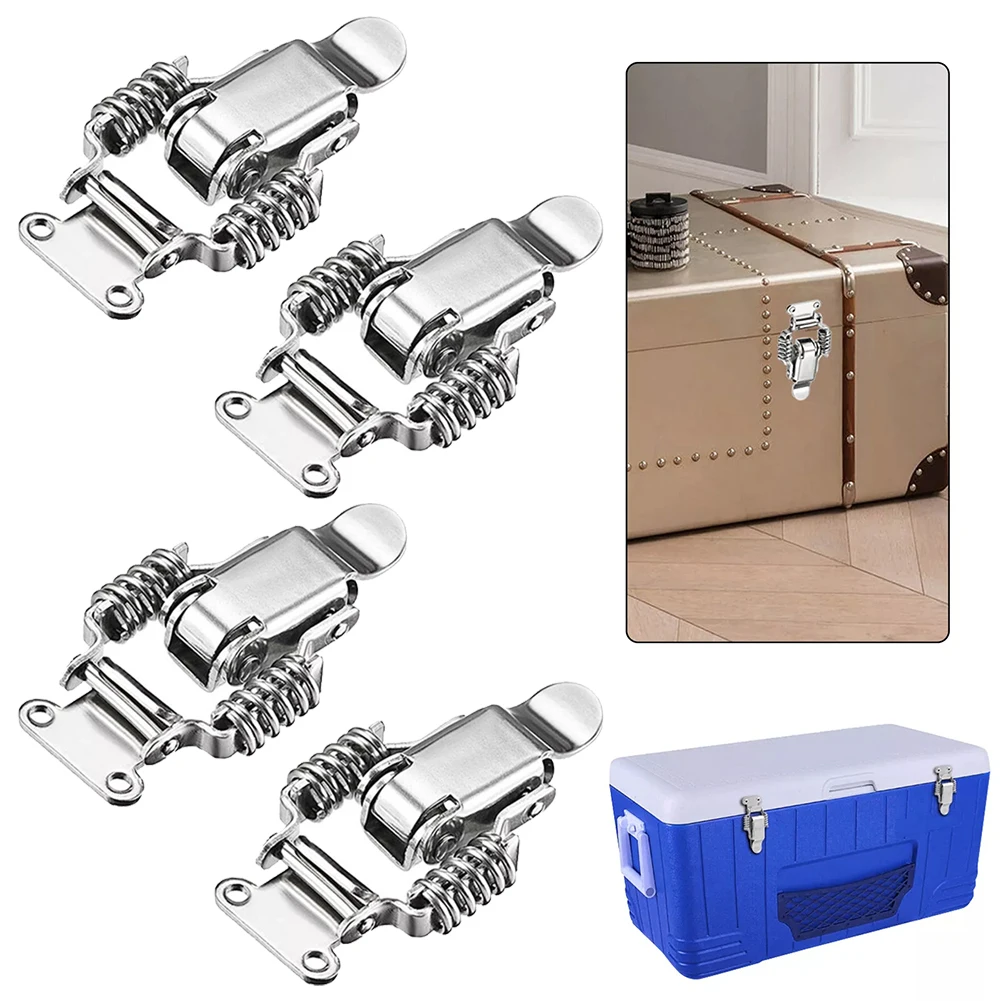 4pcs Double Spring Buckles Stainless Steel Cabinet Toggle Latch Catch Clamp Clip Hasps For Tool Storage Box