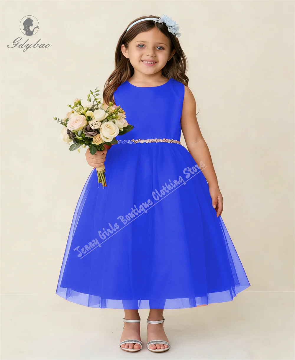 Customized Classic Style Burgundy Flower Child Satin Gauze Flower Girl Dress for Wedding Evening Party Festival Celebration