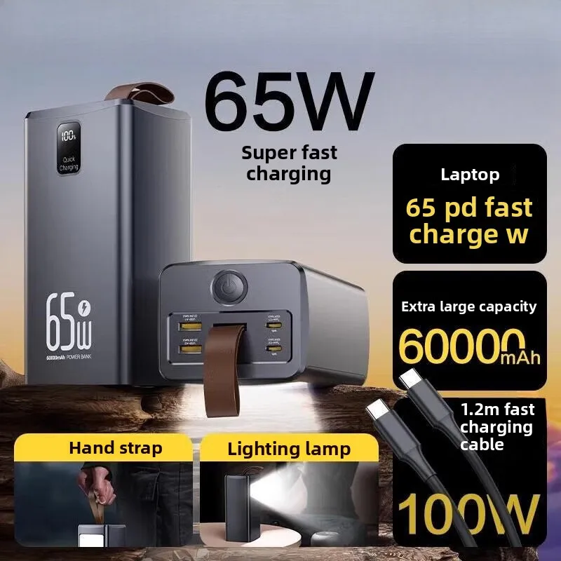 Portable Power Bank 60000mAh 65W Fast Charging High Capacity Emergency External Battery for IPhone 18 Xiaomi Android