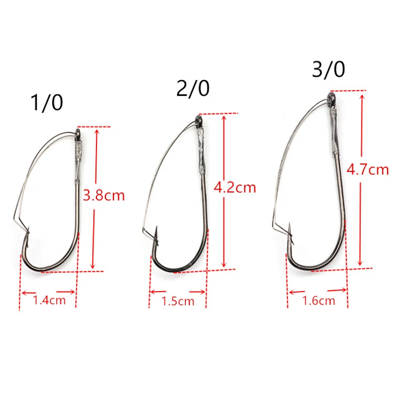 Set Of 10 Weedless Wacky Hooks Barbed Worm Rig Fishing Hook With Case For Soft Baits All Waters 1/0# 2/0# 3/0#