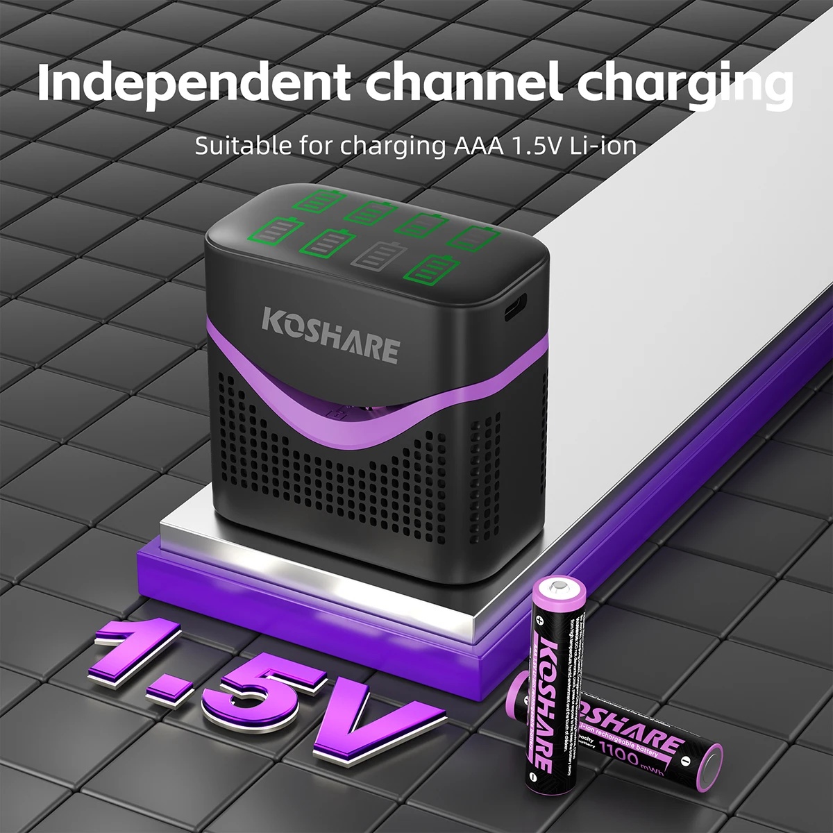 

KOSHARE 1.5V AAA Rechargeable Battery Lithium 1100mAh Constant Voltage With LCD 8-Slot Smart Charger Set For Toy Remote Control