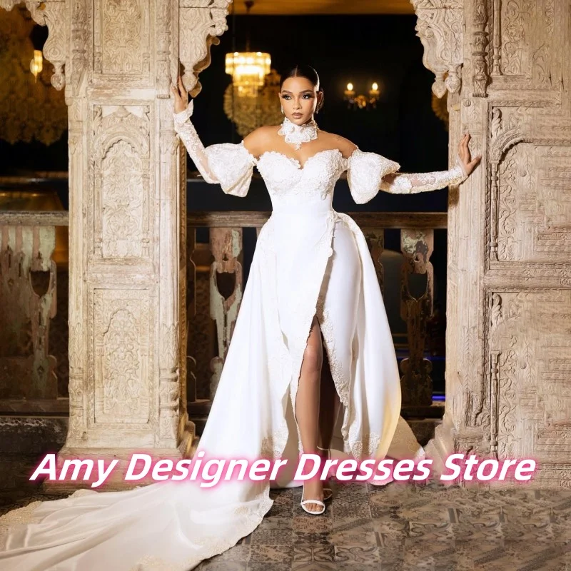 

African Exquisite Lace Applique Off The Shoulder Mermaid Wedding Dresses For Black Girls Bride Gown Vestidos De Novia Customized