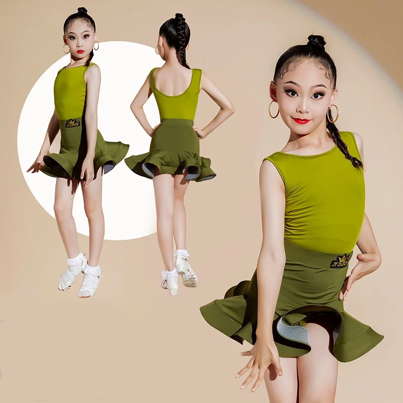 

2026 Child Latin Dance Training Clothes Girls Performance Clothes Ballroom Salsa Tango Cha Cha Skirt Kid Latin Dance Dress Suit