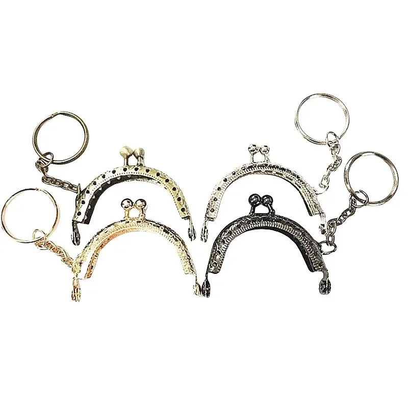 10Pcs 5cm Metal Purse Frame Antique Bronze Coin Handle with Keyring Kiss Clasp Lock Bags Hardware for Clutch Accessories