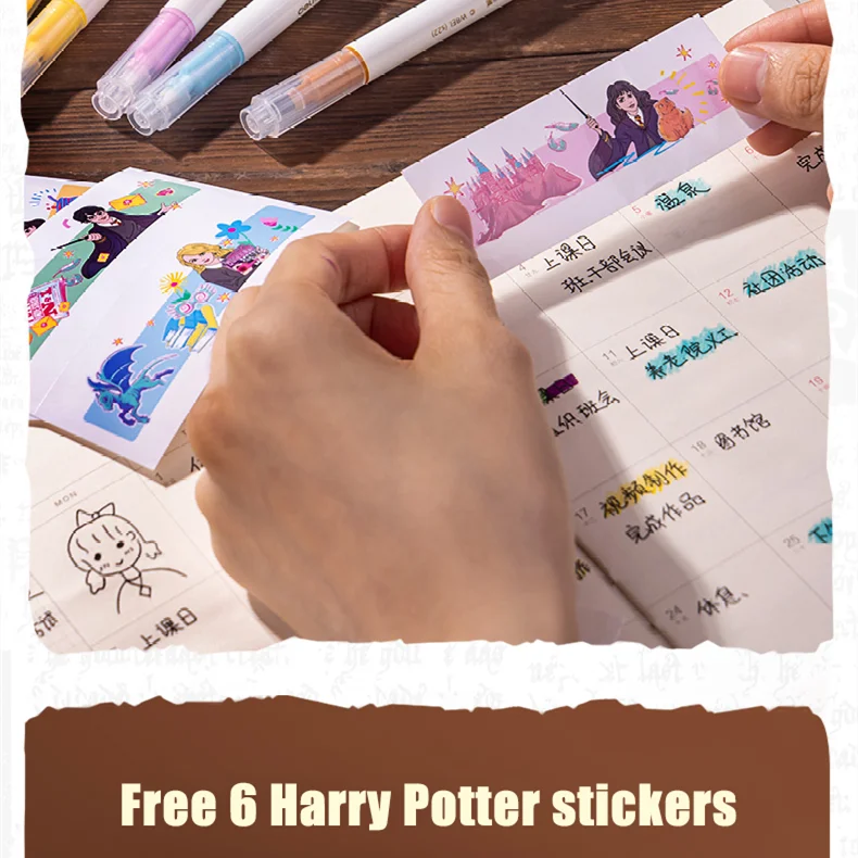 6Pcs/Set DELI S119 Harry Potter Discolored Highlighter Kawaii Expression Paint Marker Pen School Office Office Stationery Supply