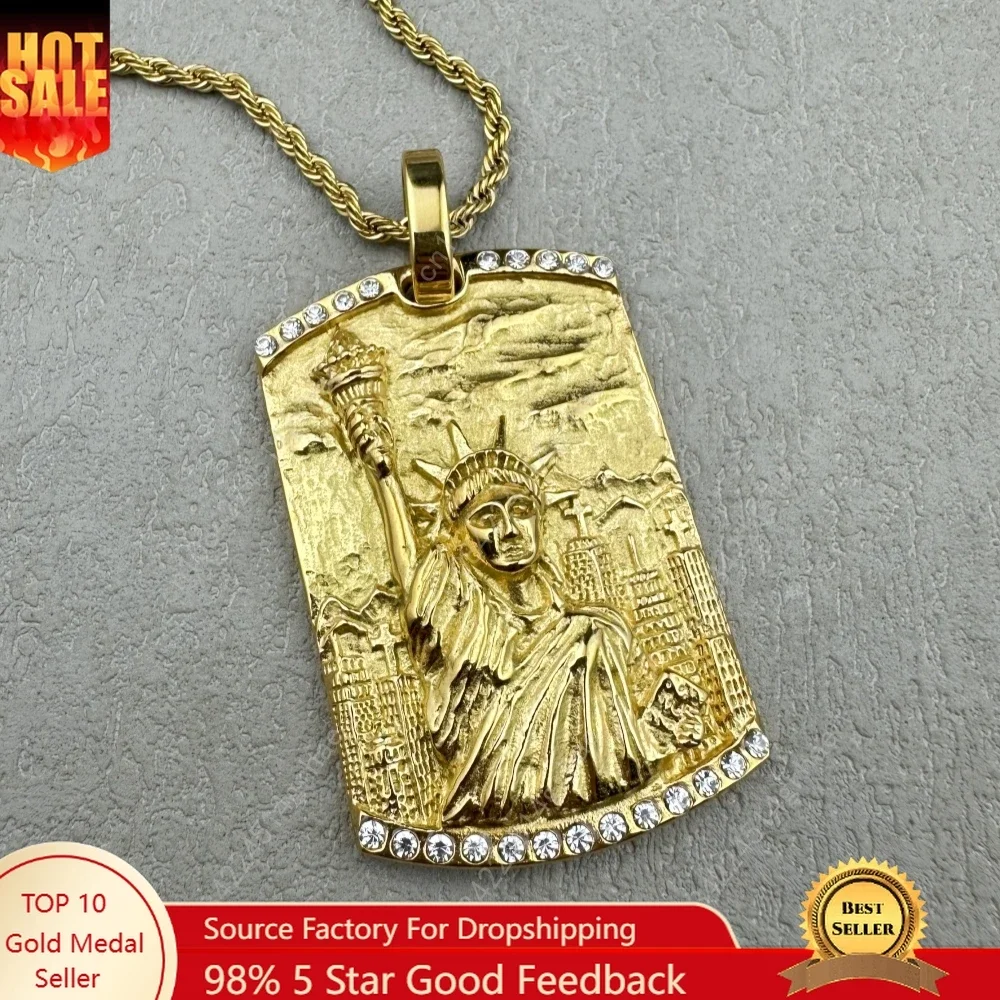 

Hip hop Men Women Gold Silver color Statue of Liberty Stainless Steel Charm Pendant Rope Cuban Jewelry Souvenir Necklace