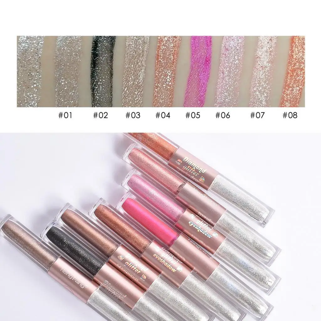 عبوة من 8 ظلال عيون سائلة لؤلؤية لامعة تدوم طويلاً للشفاه والعيون والخد والجسم