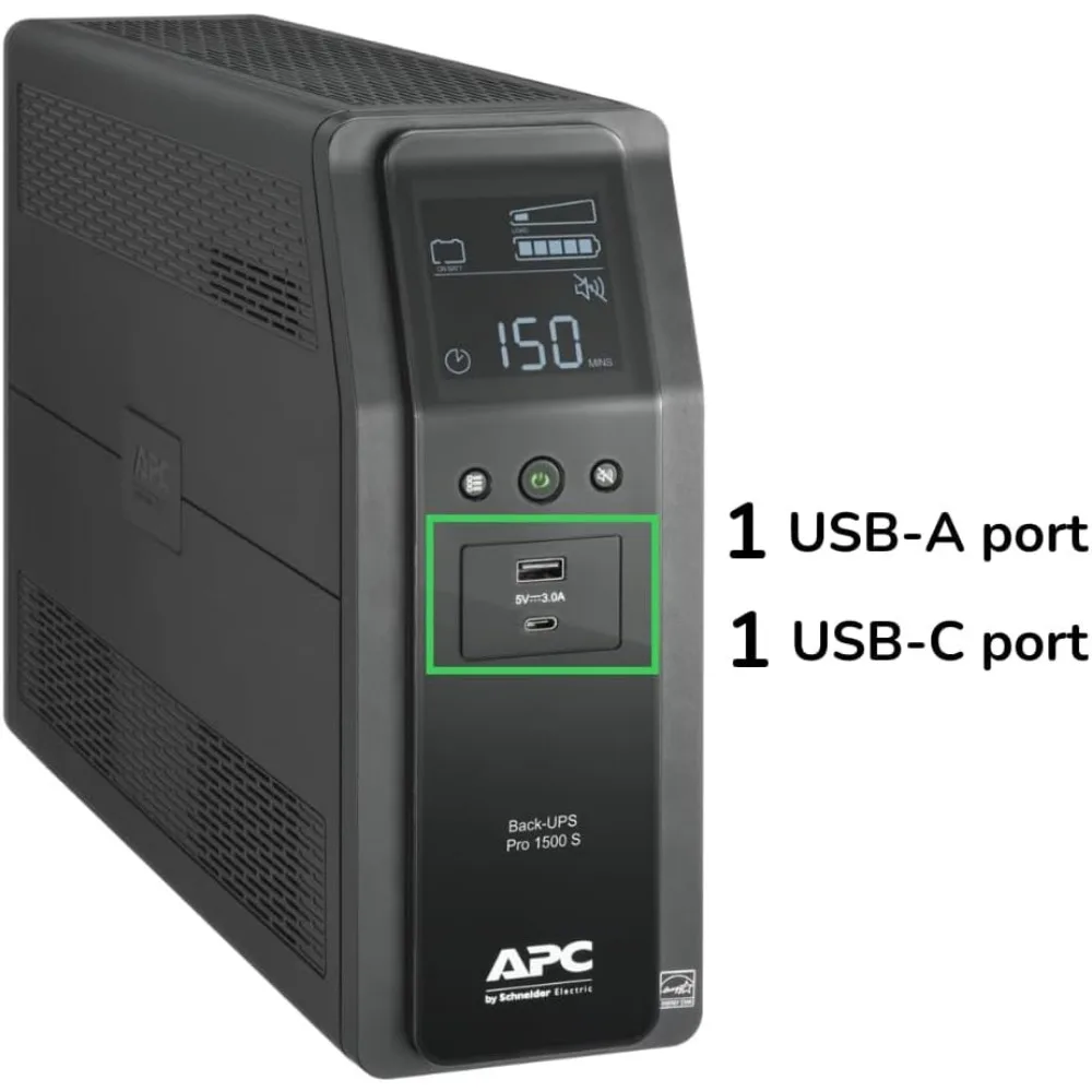 UPS 1500VA موجة جيبية UPS بطارية احتياطية BR1500MS2 بطارية احتياطية مزود طاقة AVR، 10 منافذ (2) منافذ شاحن USB