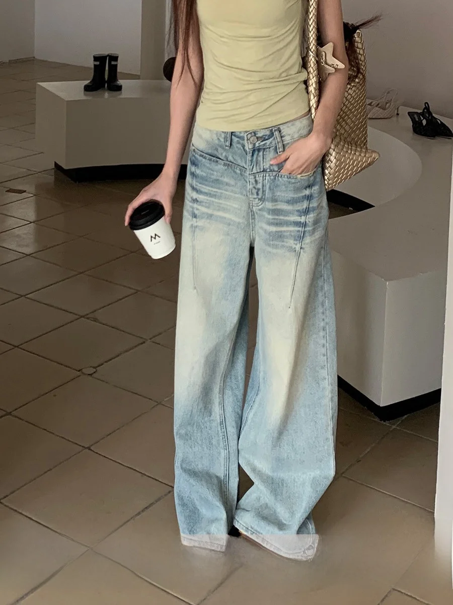 

Прямые джинсы с высокой талией, женские светло-голубые утягивающие широкие брюки, осенние новые джинсы Sle G Sle Commute Wind Blue Denim