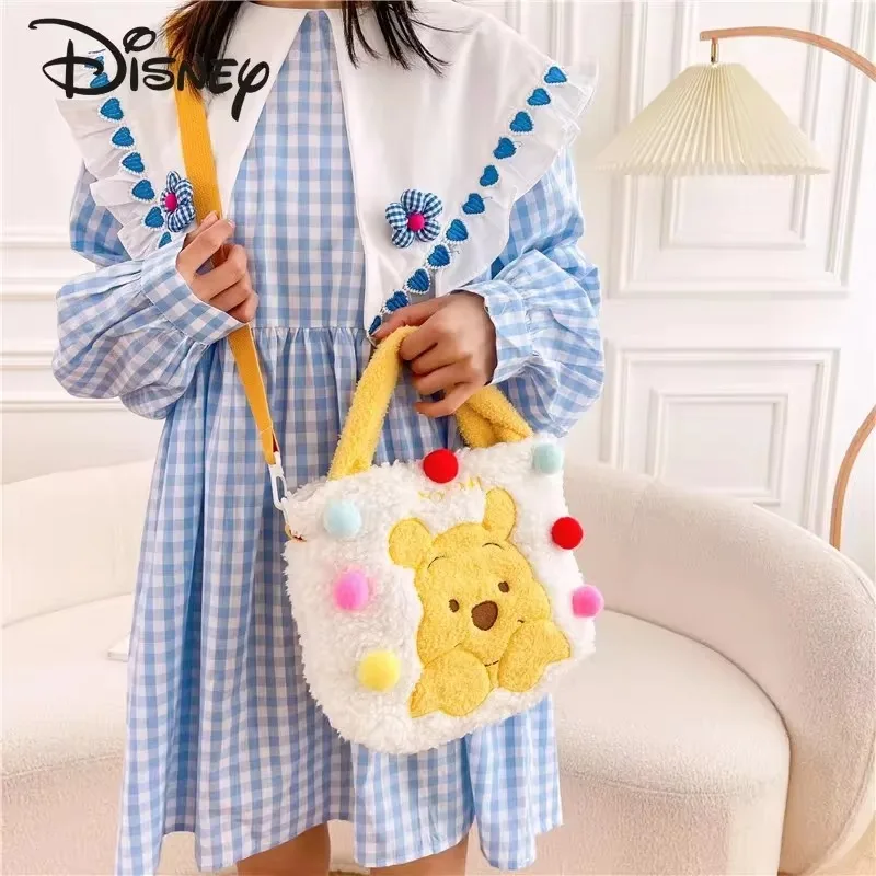 Disney Pooh Bear Plush Handbag Anime Fashion Cartoon Single Shoulder Tote Bag Cute Children Student Birthday Gift Plush Bag New