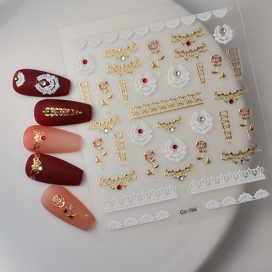 5D Gold Bronzing Lace Nail Sticker Stereo Easy Apply Nail Decal Sticker Empaistic CUSTOM CO-194