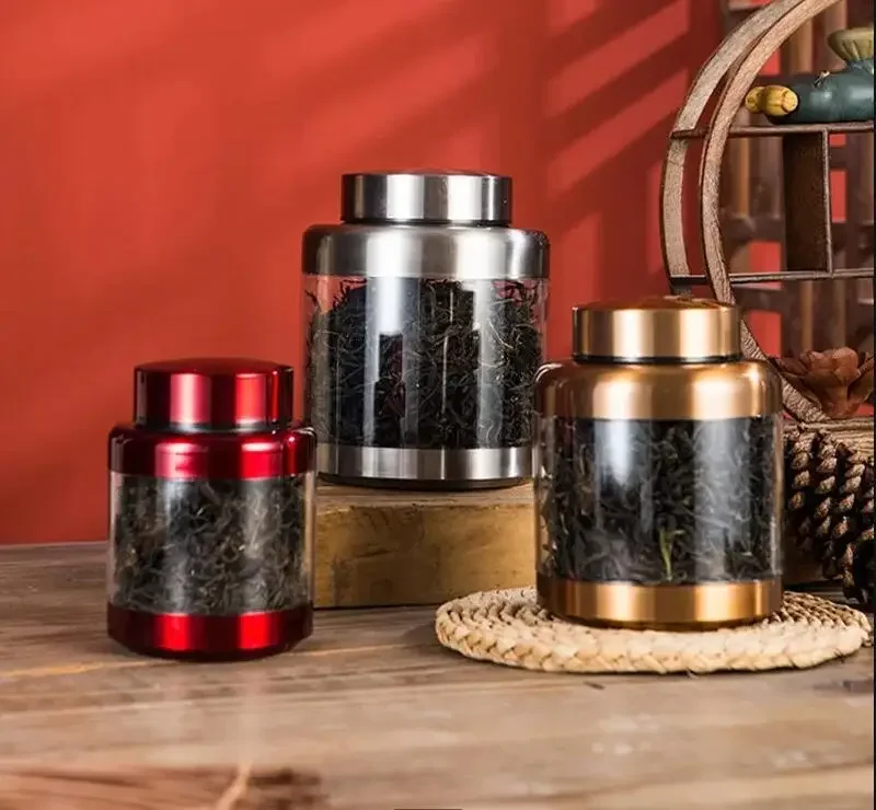 

Прозрачная пластиковая герметичная банка для чая из нержавеющей стали, домашний ящик для хранения, влагостойкий декоративный контейнер