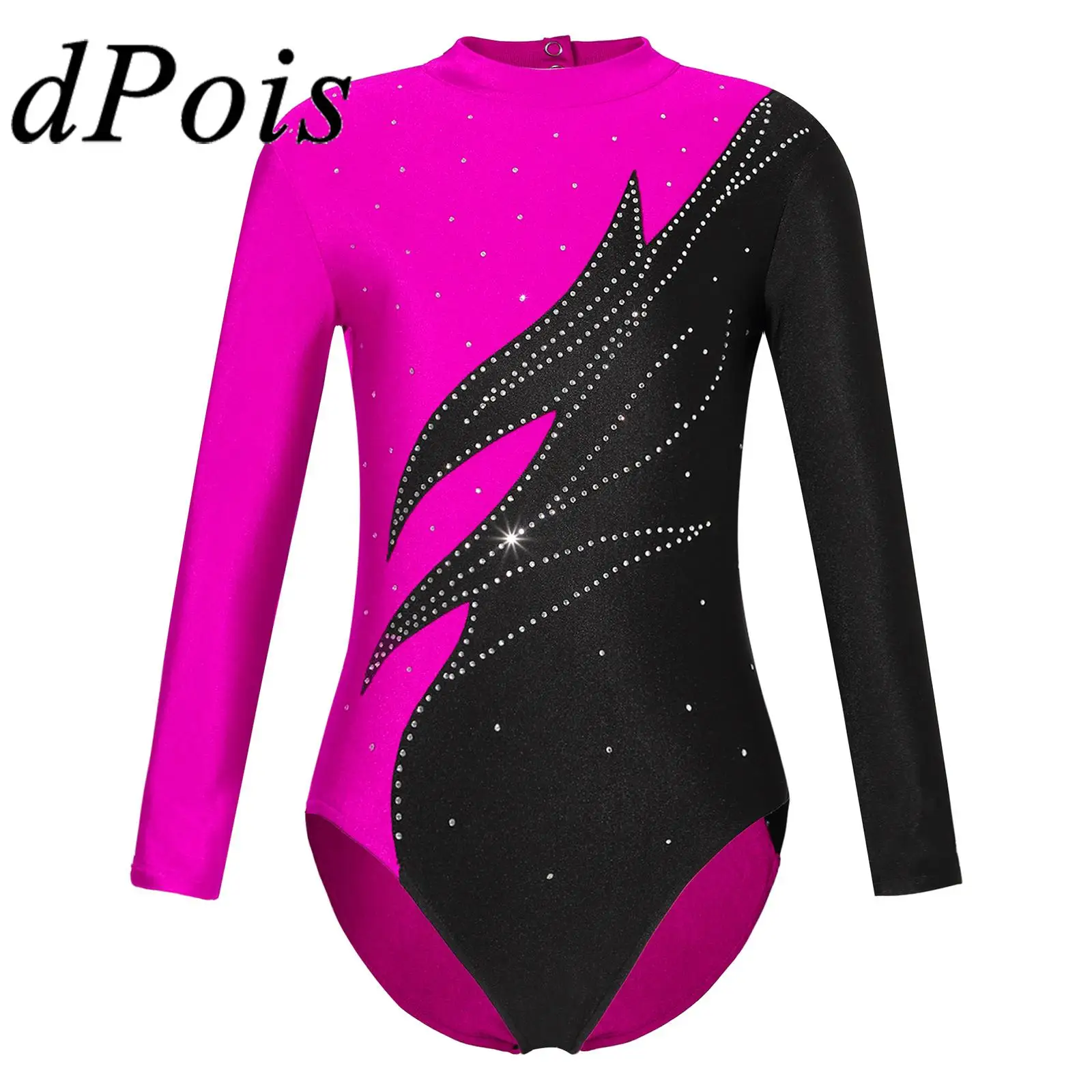 Kids Girls Long Sleeve Ballet Dance Leotards Teens Dancewear Figure Skating Gymnastics Jumpsuit for Dancing Competition Bodysuit