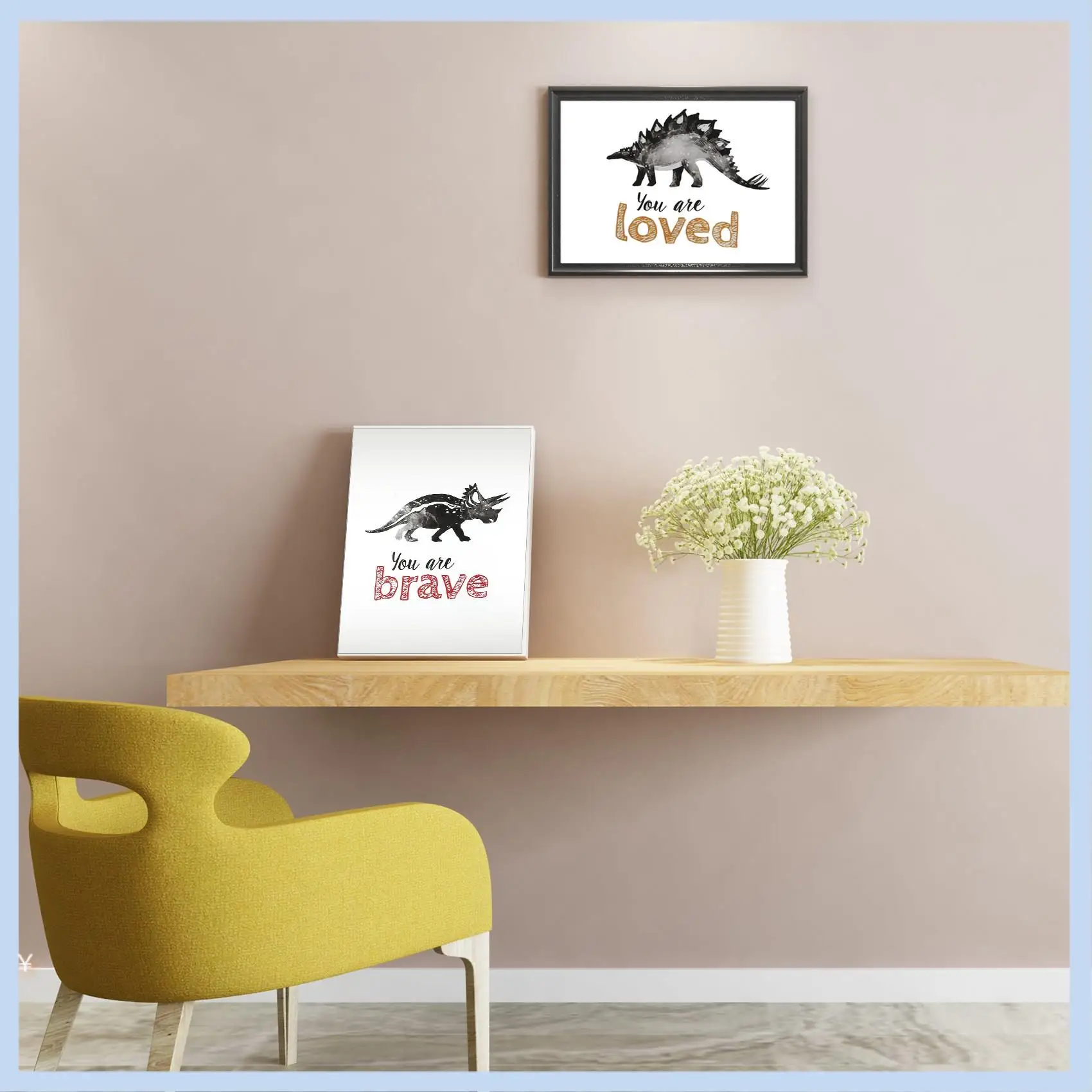 MLGB-4Pcs Dinosaur Wall Art For Little Boys Room, Baby Nursery Posters, Motivational Kids Playroom Dino Decor, Toddler T-Rex