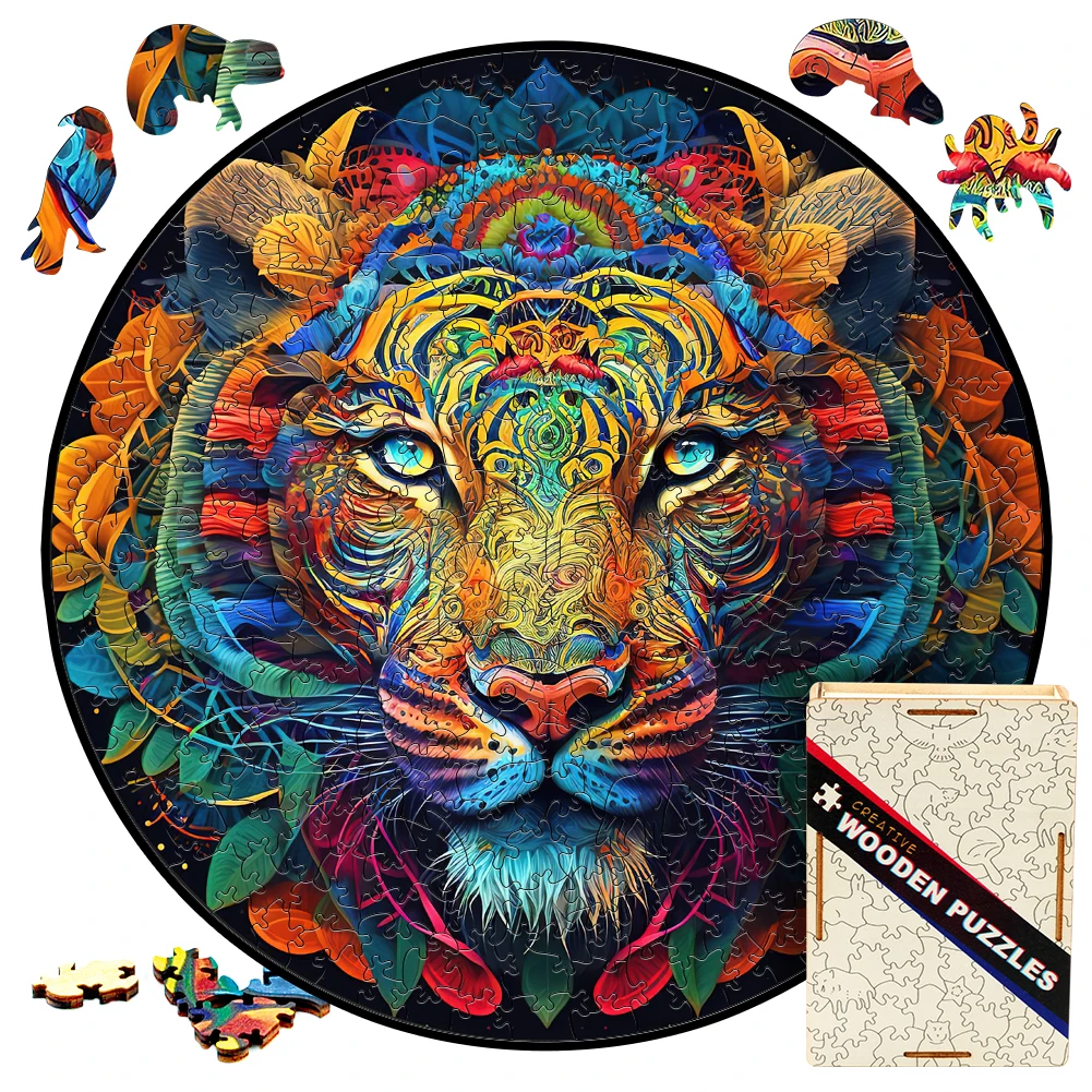 

Wooden Puzzle Tiger In Flowers Round Shaped Animal Jigsaw Puzzle Game Best Gift For Adults And Kids Big Puzzles Wood Boxes