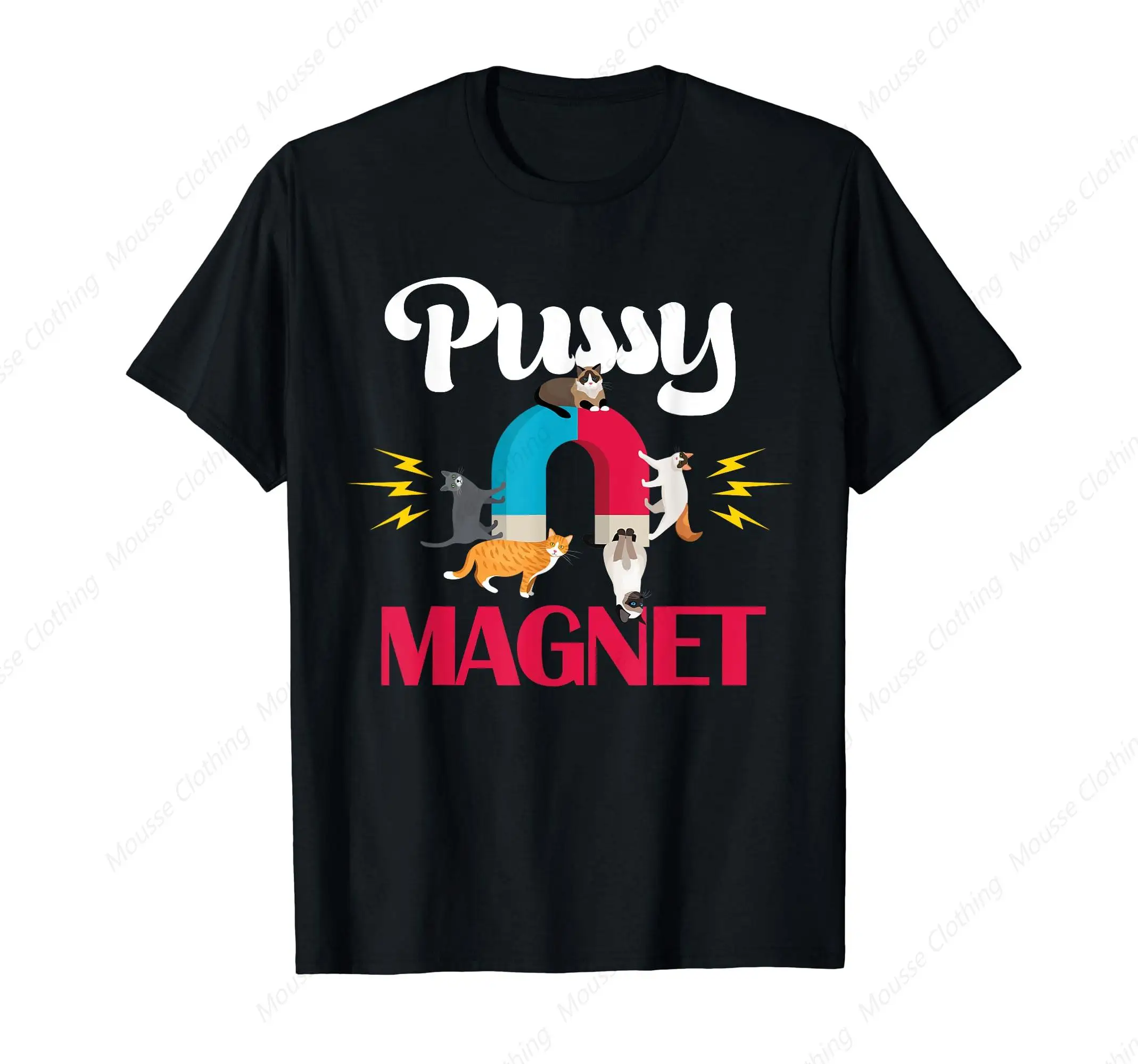 Cat Dad Pussy Magnet Adult Pun Funny Fur Dad Cat Lover T-Shirt