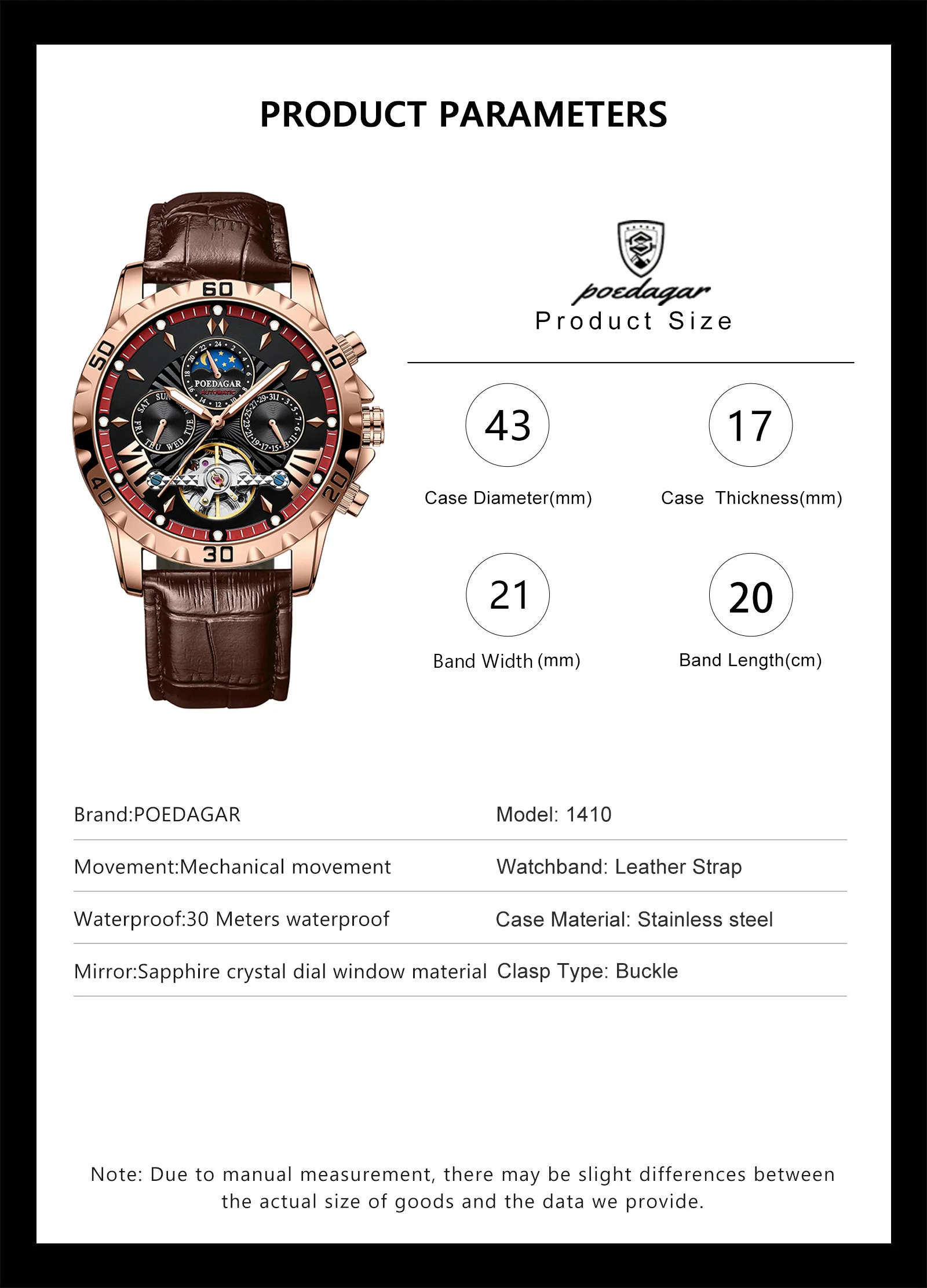 POEDAGAR Luxury Automatic Mechanical Men Watch Hollow Tourbillon Waterproof Luminous Male Clock Week Date Business Men's Watches