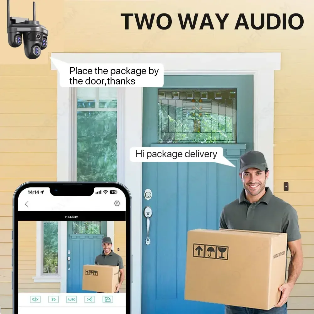 35MP Four Screen WiFi Security Red and Blue Light Alarm Outdoor Seven Lens Three PTZ 10X Optical Zoom  Auto Tracking CCTV Camera