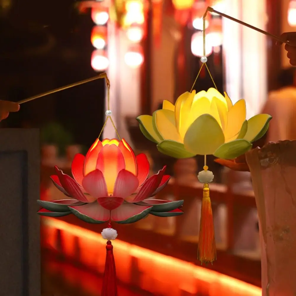 

3D Middle Autumn Festival Lantern Paper Lotus Flower DIY Lantern Material Kit Luminous Chinese Ancient Handheld Lantern Lamp 랜턴