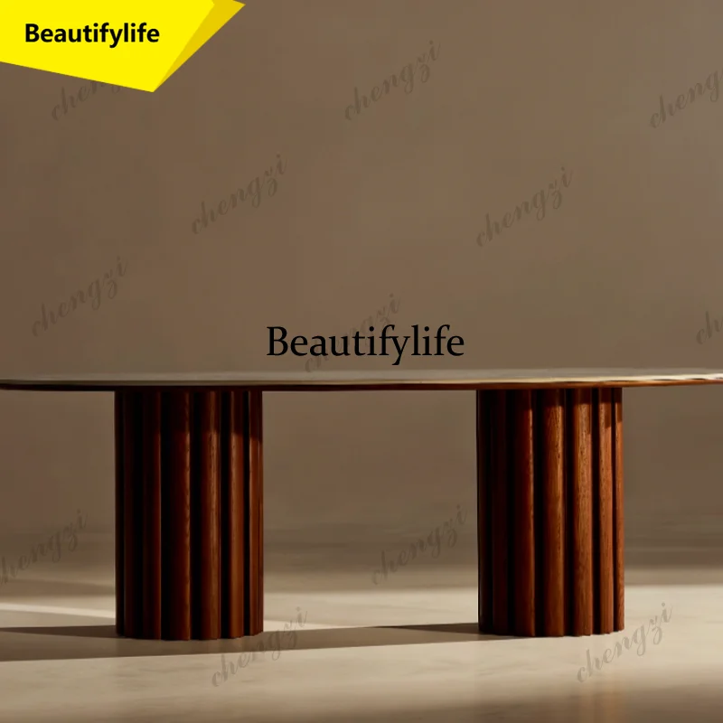 

A17 Nordic oval solid wood conference table desk long table negotiation table designer