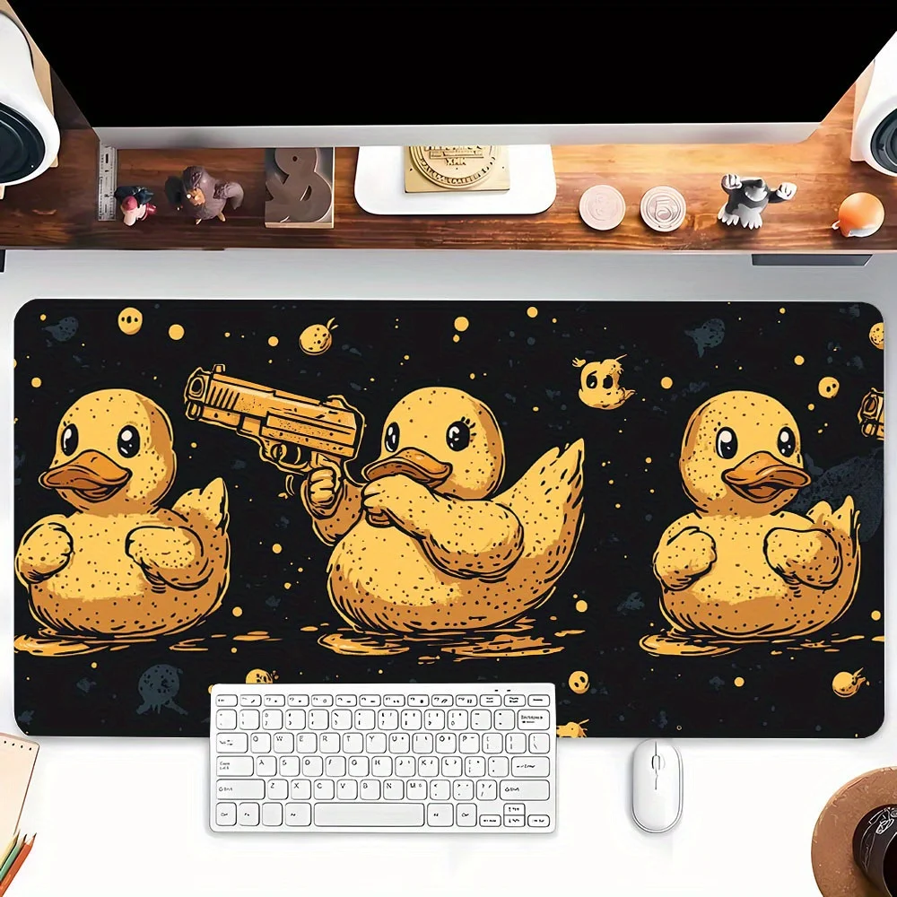 

Cartoon-style mousepad with three cute yellow duck-printed patterns for playing with pistols is suitable for both office home