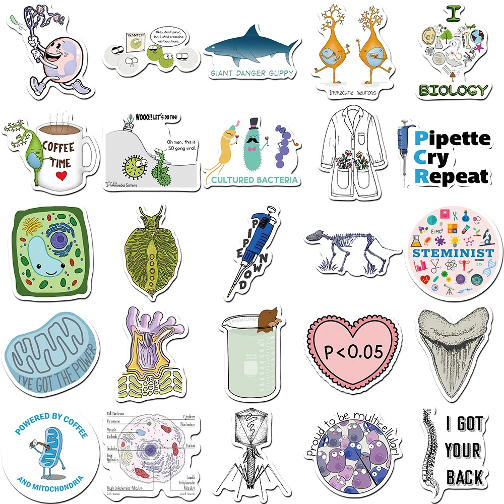 10/30/50/100pcs Science Chemistry Biology Laboratory Research Stickers Skateboard Laptop Phone Car Waterproof Sticker Kids Toys
