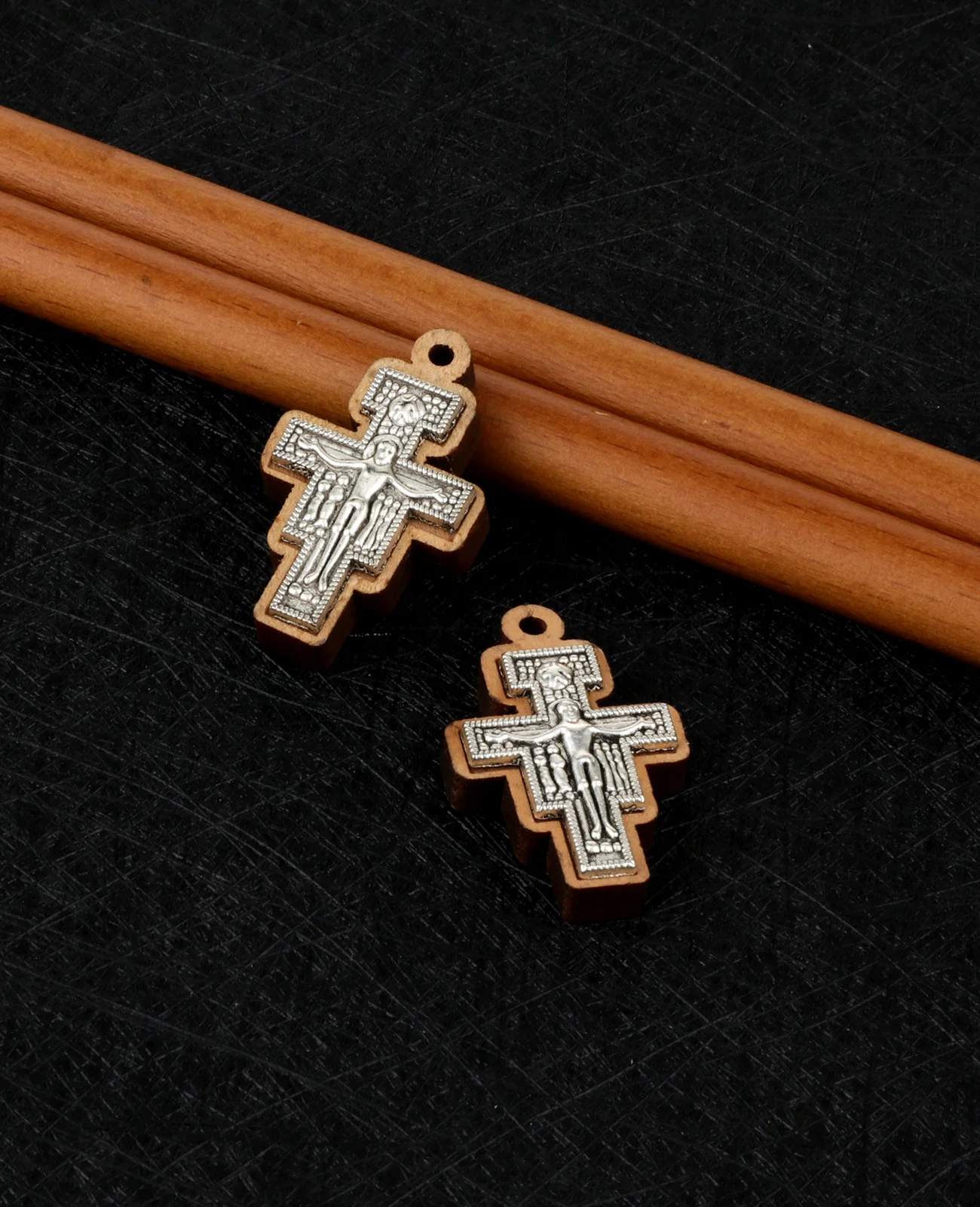 Cottvott 5Pcs/Lot Crucifixion Jerusalem Wooden San Damiano Cross Pendant for DIY Necklace Bracelet Keychain Jewelry Making Parts